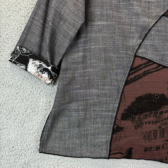 Ali Miles Tunic Small Linen Lagenlook Artsy Boho Patchwork Floral Mixed Media - Picture 3 of 12